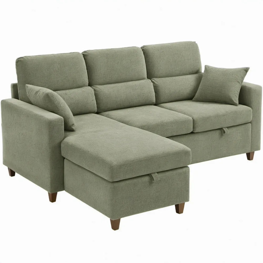 Olijfgroene hoekbank met chaise longue, 230 x 150 x 90 cm, polyester