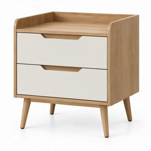 Nachtkastje met 2 laden – 60 x 40 x 65 cm – Naturel eiken/Wit