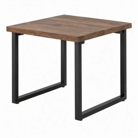 Vierkante bijzettafel van massief acaciahout en gepoedercoat staal, 60 x 60 x 50 cm, Bruin/Zwart