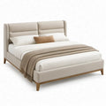 Gestoffeerd tweepersoonsbed 180 x 200 cm Beige met massief houten poten