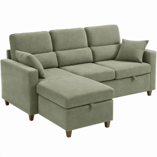 Olijfgroene hoekbank met chaise longue, 230 x 150 x 90 cm, polyester