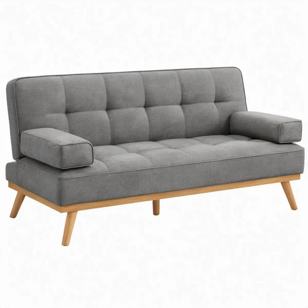 Grijze 3-zitsbank 190 x 82 x 85 cm met polyester bekleding en rubberhouten poten