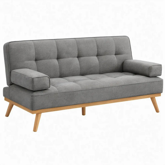 Grijze 3-zitsbank 190 x 82 x 85 cm met polyester bekleding en rubberhouten poten