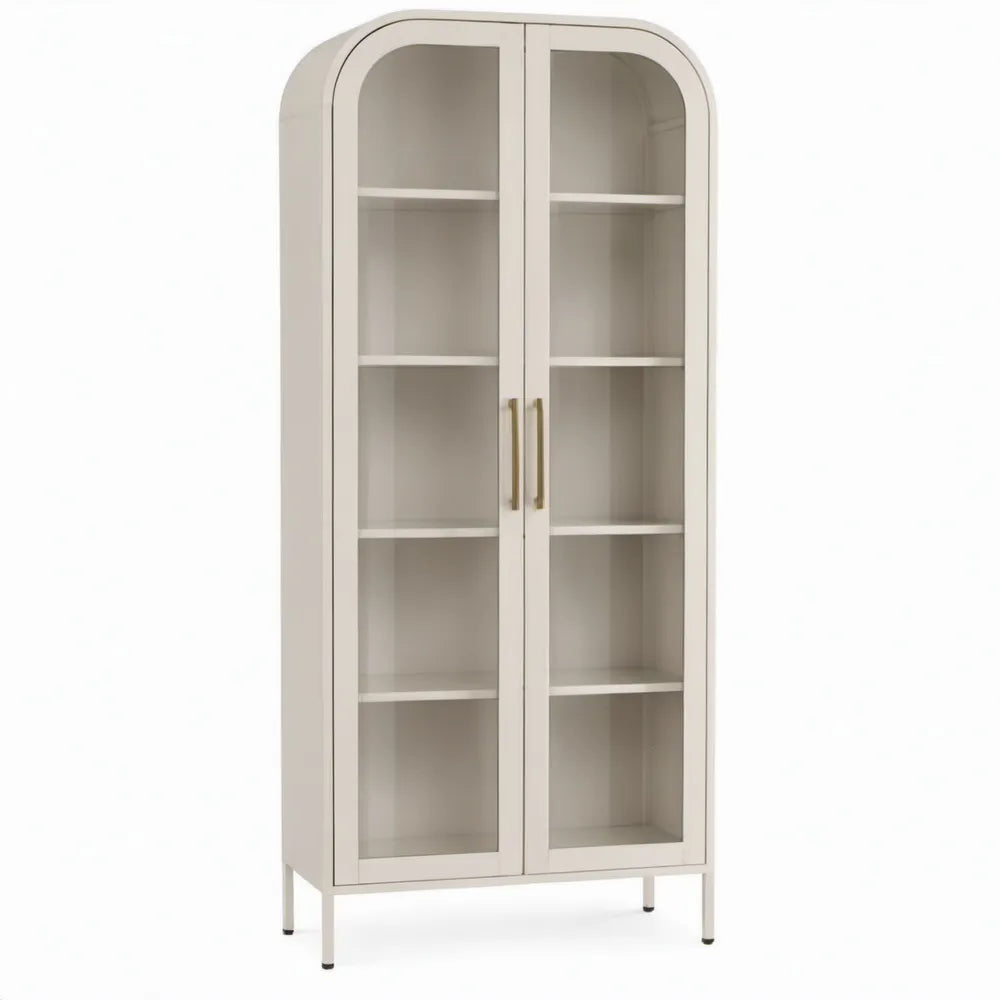 Crèmekleurige vitrinekast met 2 glazen deuren, 80 x 40 x 180 cm