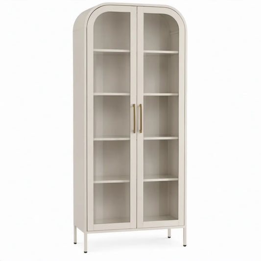 Crèmekleurige vitrinekast met 2 glazen deuren, 80 x 40 x 180 cm