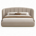 Gestoffeerd bed 180 x 200 cm beige met gebogen hoofdbord en goudkleurige poten