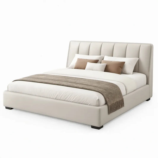 Gestoffeerd tweepersoonsbed 180 x 200 cm Crème met PU-kunstleren bekleding