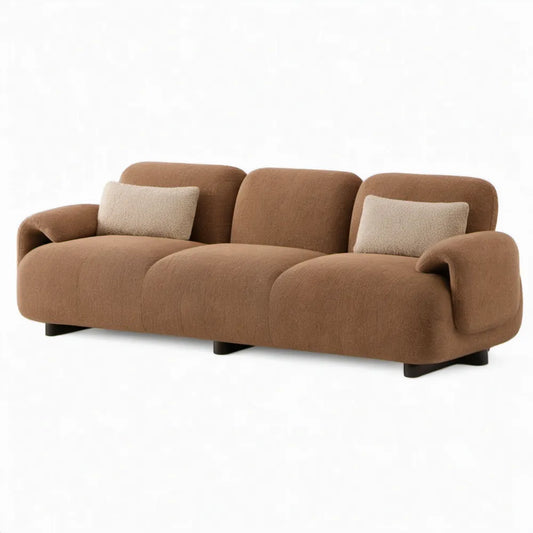 3-zitsbank 230 x 95 x 78 cm bruin bouclé met 2 crèmekleurige sierkussens