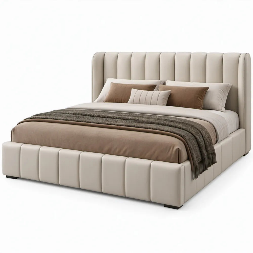Gestoffeerd tweepersoonsbed 180 x 200 cm Beige met polyester bekleding