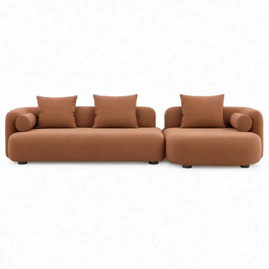 Modulaire zitcombinatie met chaise longue rechts, Terracotta/Zwart, 300 x 100 x 72 cm