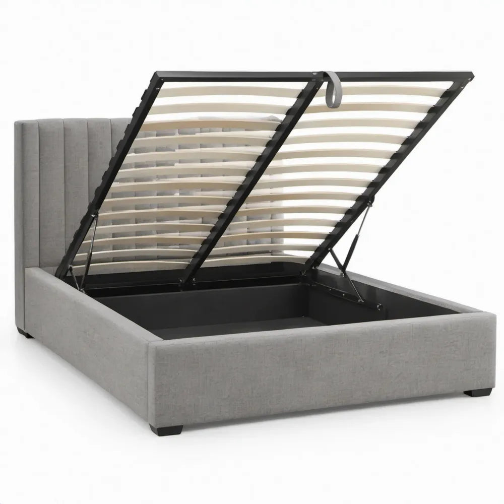 Gestoffeerd opbergbed 160 x 200 cm grijs met lattenbodem en gasveren