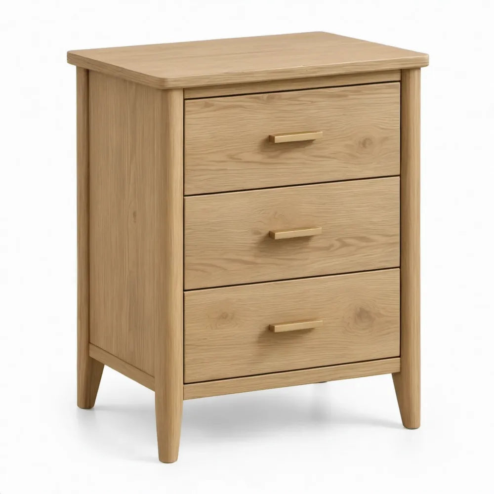 Nachtkastje van massief eikenhout met 3 lades, 45 x 35 x 65 cm, naturel eiken