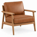 Fauteuil met armleuningen 76 x 82 x 86 cm in cognacbruin PU-leer en massief eikenhout