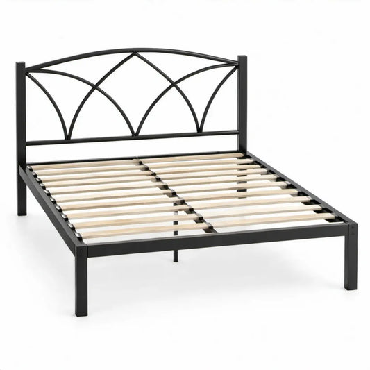 Zwart stalen frame met lattenbodem 140 x 200 cm
