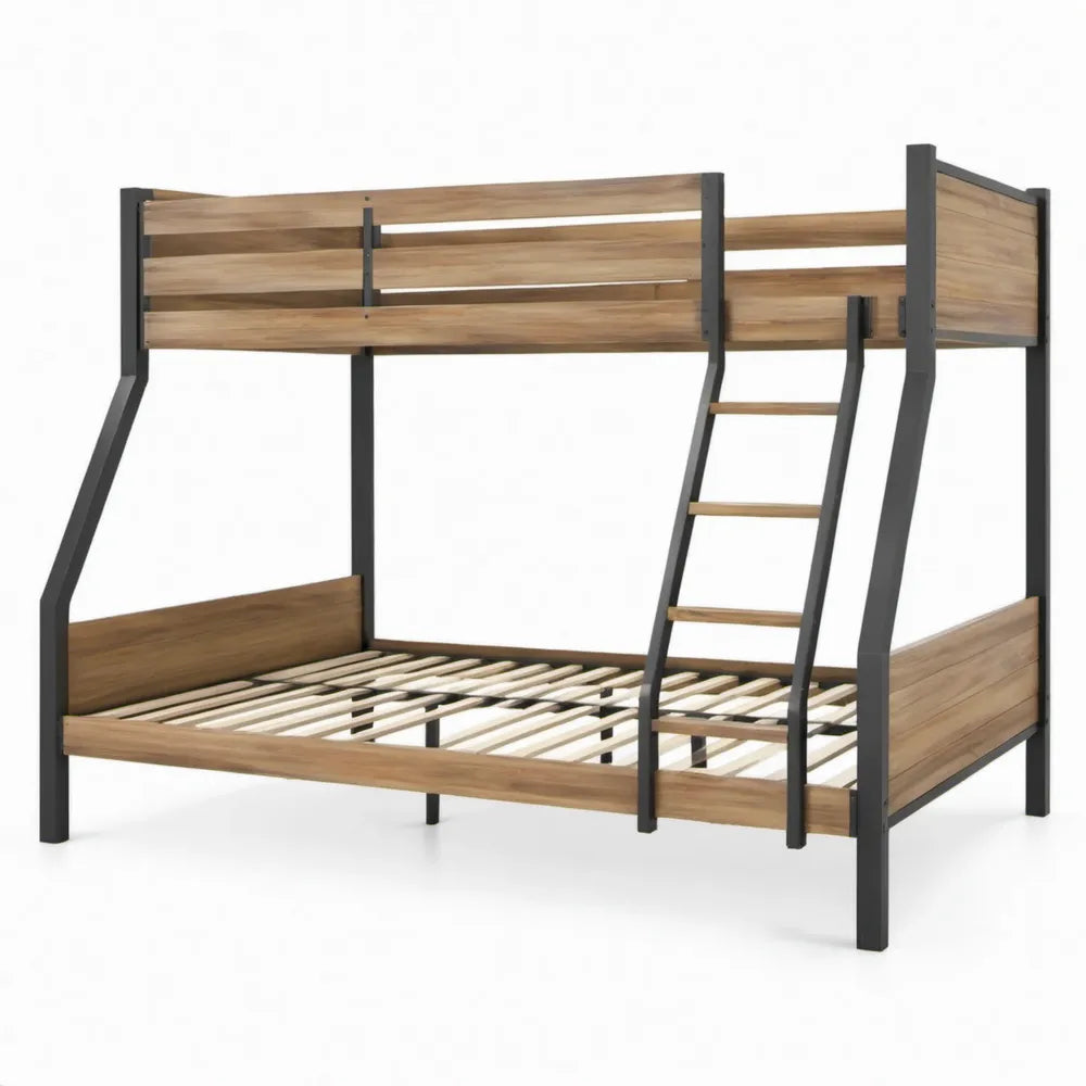 Stapelbed 90 x 200 cm Zwart en Eikenkleurig van Staal en MDF met Ladder