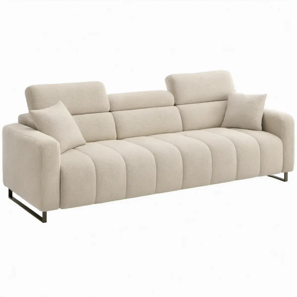 3-zitsbank 230 x 100 x 88 cm crème bouclé met zwarte stalen sledepoten
