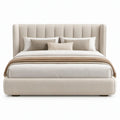 Beige gestoffeerd tweepersoonsbed 160 x 200 cm met hoog gebogen hoofdbord